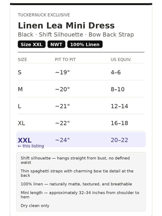 Tuckernuck Linen Lea Mini Dress Black XXL NWT Shift Bow Back Strap Sleeveless - Picture 14 of 14